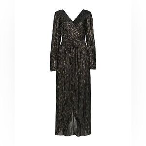 Guess Women's Metallic-Striped Faux-Wrap Maxi Dress Size 16 Formal Elegant Zip